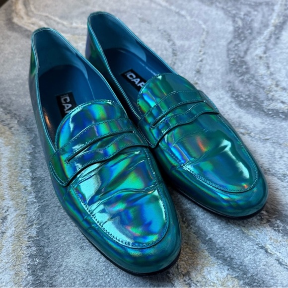 Carel Paris Iridescent Holographic Patent Leather Penny Loafers 39 NEW NWOB - Picture 3 of 6